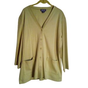 Lands' End Cotton 14-16 Petite Button Down Front Pockets Cardigan Green